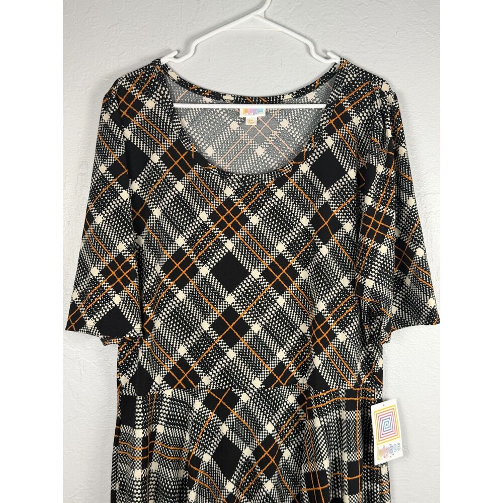 LuLaRoe Nicole Women’s 3XL Black Ivory Orange Plaid Dress Pockets NWT - Picture 9 of 9